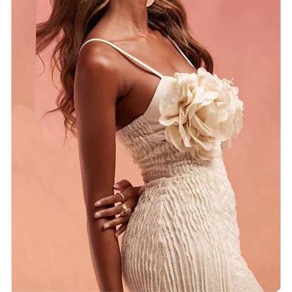 Women's Bodycon Dress 100% Polyester Spaghetti Strap 3D Flowers Party - Picture 4 of 6